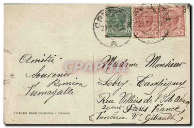 Bilhete postal antigo Cremona Corso Mazzini e Flaneo del Glardino Pubblico — Verso