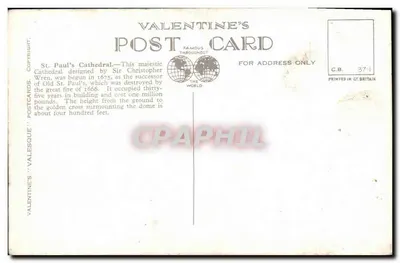 St. Paul's Cathedral, London — Valentine's Postcards, n° 85595 — Achterkant