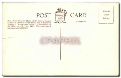 County Hall, Londyn. — Wydawca 'National Series' — widoczny numer serii — Rewers