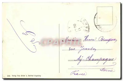 Engelberg z Schlössli — widok panoramiczny gór — Verlag Frau Grüter b. Bahnhof Engelberg, nr 514 — Rewers
