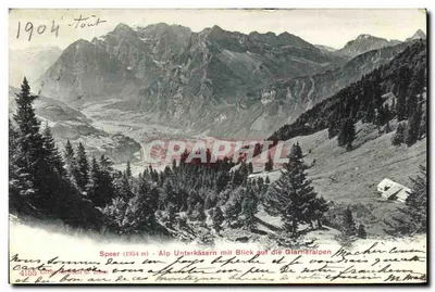 Alp Unterkäsern z widokiem na Glarner Alpy — Speer (1954 m) — Wydawnictwo Mucolos z Zurychu, nr 4155