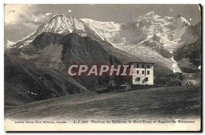Pavillon Bellevue, Mont-Blanc i Aiguille de Bionassay — Jullien frères, Fot. Wydawcy, Genewa, nr J.J. 5897