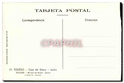 Toledo — Casa del Greco — Ogród — L. Roigán, Wydawnictwo - Barcelonie — Rewers
