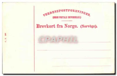 Hotel Udsigten, Geiranger — widok panoramiczny na fiord i zasneżone góry — wydawca G. B. 296 — Rewers