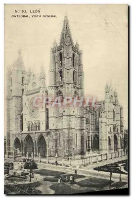 Bilhete postal antigo Catedral de León Vista Geral