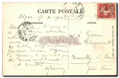 Bilhete postal antigo — Environs de Argel Porta Mauresca — Verso
