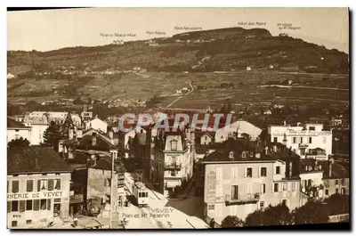 Vista de Vevey — Plano e Mont Pelerin — Edições Art. Perrochet Matile, Lausana