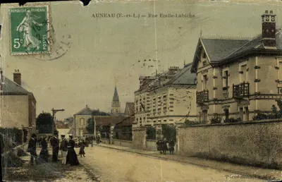 Bilhete postal antigo Auneau Rua Emile Labiche