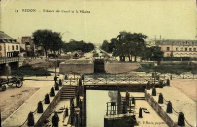 Redon — Escadas do Canal e o Rio Vilaine — Edição P. Réhais, papelaria