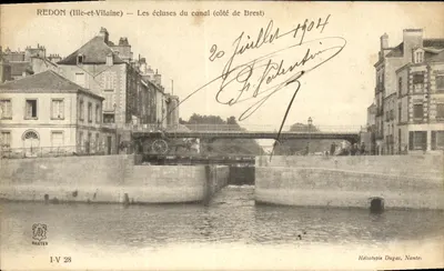 Redon (Ille-et-Vilaine) — As comportas do canal (lado de Brest) — Héliotypie Dugas, Nantes