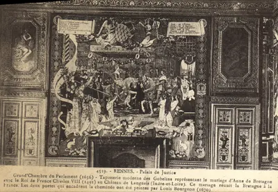 Grand'Chambre du Parlement (1656) — Tapisserie moderne des Gobelins représentant le mariage d'Anne de Bretagne avec le Roi de France Charles VIII (1491) au Château de Langeais — Palais de Justice, Rennes