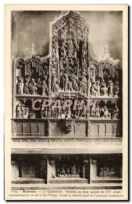 Rennes — la Cathédrale — Rétable en bois sculpté du XVᵉ siècle représentant la vie de la Ste-Vierge