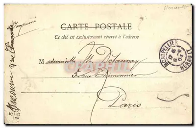 Montpellier - Halle aux Colonnes, cerca de 1850 — Edição das Novas Galerias, Montpellier — Verso