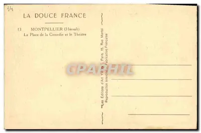 Montpellier — Plaza de la Comedia y el Teatro — Ediciones Yvon — Reverso