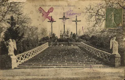 Bilhete postal antigo Verdelais O calvário