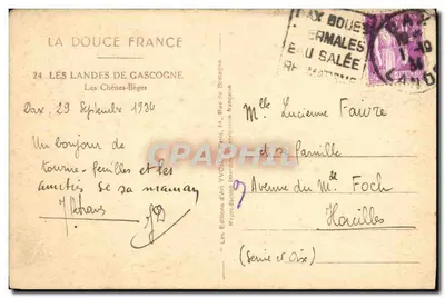 Les Chênes-lièges — Les Landes de Gascogne — Wydawnictwo Art YVON, Paryż — Rewers