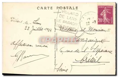 Villars-de-Lans zimą — Plac i Rada Miejska — wydawnictwo Martinotto Frères, n° 356 — Rewers