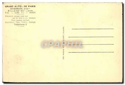 Villard-de-Lans — GRAND HOTEL DE PARIS — Suas pradarias. — Verso