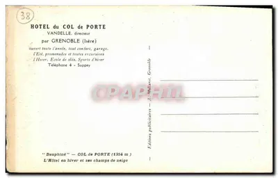 Hôtel du Col de Porte — vue hivernale enneigée — Éditions publicitaires A. Mallaret, Grenoble — Verso