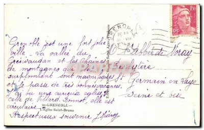 Igreja de São Bruno — Grenoble — Editor J. Marte, série 20 — Verso