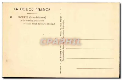 Rouen — Monument aos Mortos — Edições de Arte Yvon — Verso