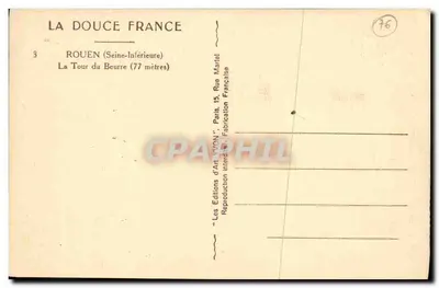 Torre do Queijo — Rouen (Seine-Inférieure) — Les Éditions d'Art 'WON' - Fabricação Francesa — Verso