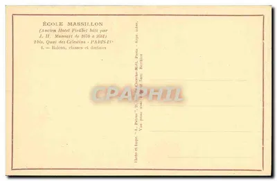 Escola Massillon — Antigo Hotel Fieffet — Paris IV — Verso