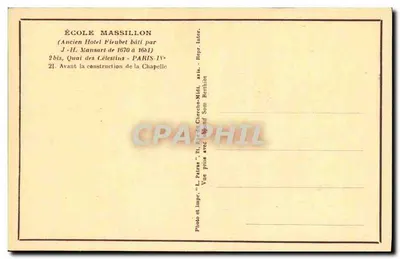 École Massillon — Dziewiczy dom Fleubet, Paryż IV — Fotografia i Drukarnia Som Berthiot — Rewers