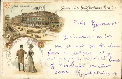 Bilhete postal antigo Souvenir de la Belle Jardiniere Paris La mode en 1900