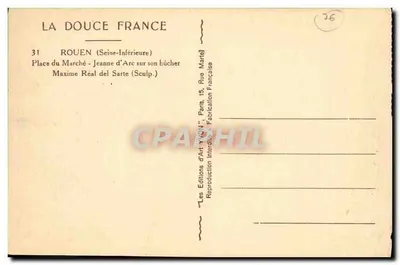 Joana d'Arc — estátua esculpida por Maxime Réal del Sarte — Éditions d'Art Vivon — Verso