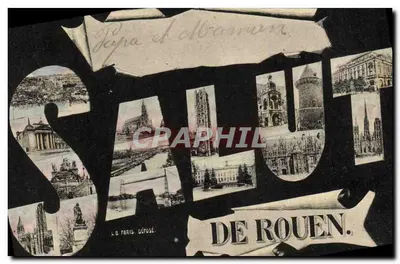 Bilhete postal antigo Saudação de Rouen