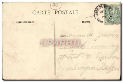 Bilhete postal antigo Saudação de Rouen — Verso