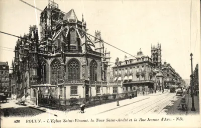 Rouen - A Igreja de São Vicente, a Torre de São Andrés e a Rua Jeanne d'Arc - ND.