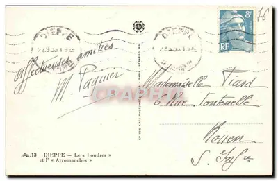 Dieppe — Le « Londres » et l'« Arromanches » — Cm des Arts Photographiques - Paris — Rewers
