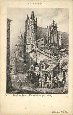 Vieux Rouen — Palais de Justice, Vue extérieure (vers 1820) — Collections ND Phot, n° 189