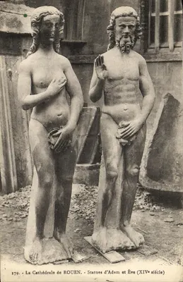 Adam et Ève — statues du XIVe siècle — La Cathédrale de ROUEN — n° 179