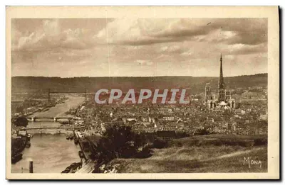 Rouen, a cidade-museu — Panorama sobre a Sena e a catedral — Éditions Victor-Émmanuel, Paris