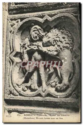 Rouen - Catedral - Portal dos Livreiros - Medalhas Hercule lutando com um leão