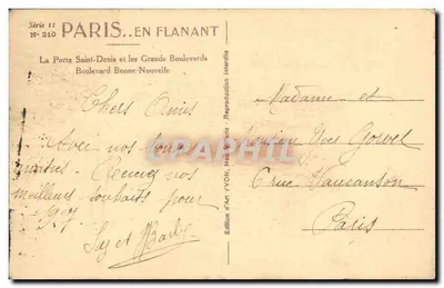 Parigi — La Porte Saint-Denis e i Grands Boulevards — Edizione d'Arte, Parigi, N° 210 — Verso