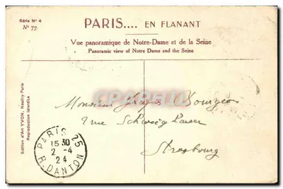 Notre-Dame de Paris — Vista panorâmica de Notre-Dame e da Sena — Edição d'Art YVON, N° 77 — Verso