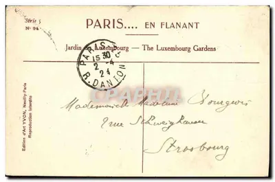 Tuin van het Luxembourg — Laan van de Platanen — Editeurs d'Art YVON, Serie 5 N°94 — Achterkant