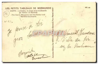 Dieppe — Kasyno, plaża i bulwary Verdun i Maritime — Victor-Emanuël, Paryż — Rewers