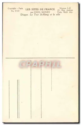 Dieppe — A Torre St-Rémy e a cidade — por Fred Money — Verso