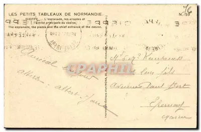 Dieppe — A esplanada, as arcadas e a entrada principal do cassino — Impressions-Éditions d'art MONA, N°59 — Verso