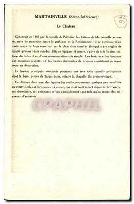 Martainville (Seine-Inférieure) — Il Castello — Collezione della Soluzione Pautanberge, 6a Serie — Verso