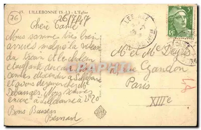 Lillebonne (S.-L.) — A Igreja — Editor J. Boudouin & Cie, n°76 — Verso