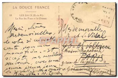 Les Baux-de-Provence — Rue des Fours i Zamek — Wydawca: Wydawnictwo Sztuki 'La Douce France' — Rewers