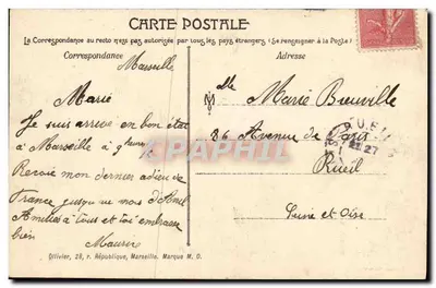Marsylija — Fort Saint-Jean. Wejście do Starego Portu. — Wydawca: Ollivier, 28, r. République, Marsylija. Numer seryjny: 10c. — Rewers