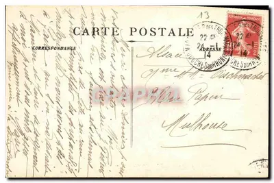 Marseille pod śniegiem — Fontaine Estrangin — 14 stycznia 1914 — Rewers