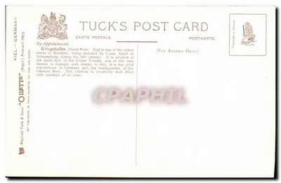 Kiel, Kriegshafen — Puerto naval alemán — editor Tuck & Sons — Reverso